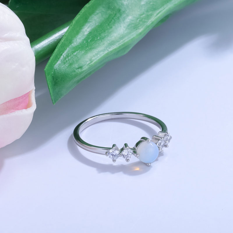 round moonstone ring 18k white gold plated