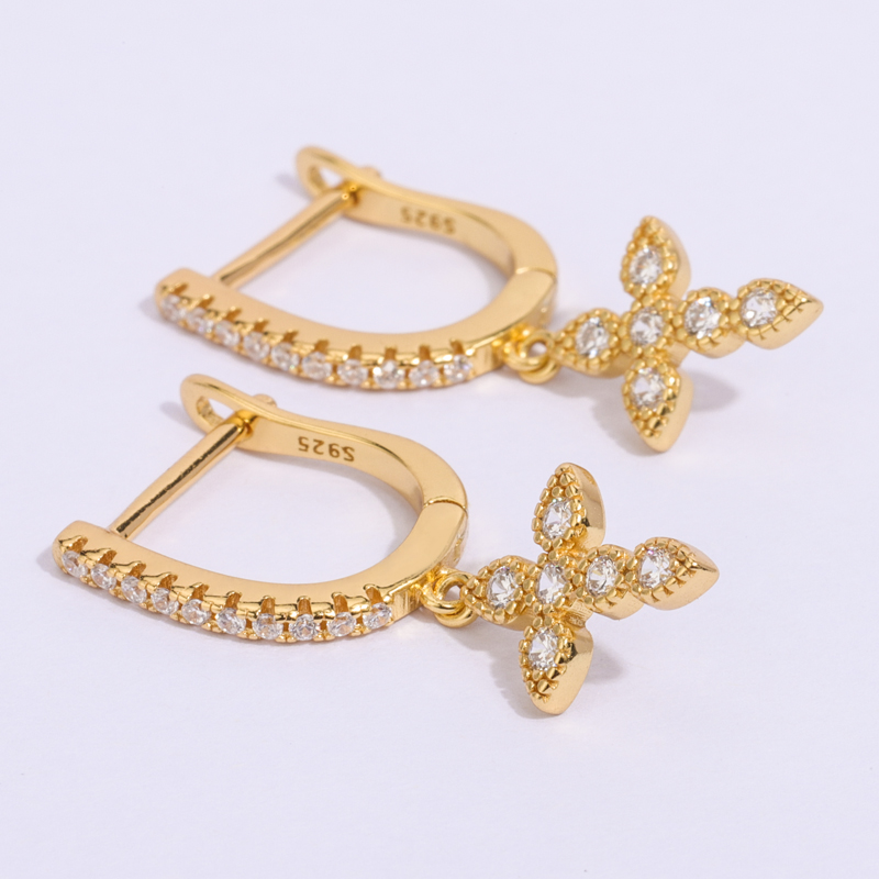 cross dangle huggie hoop earrings