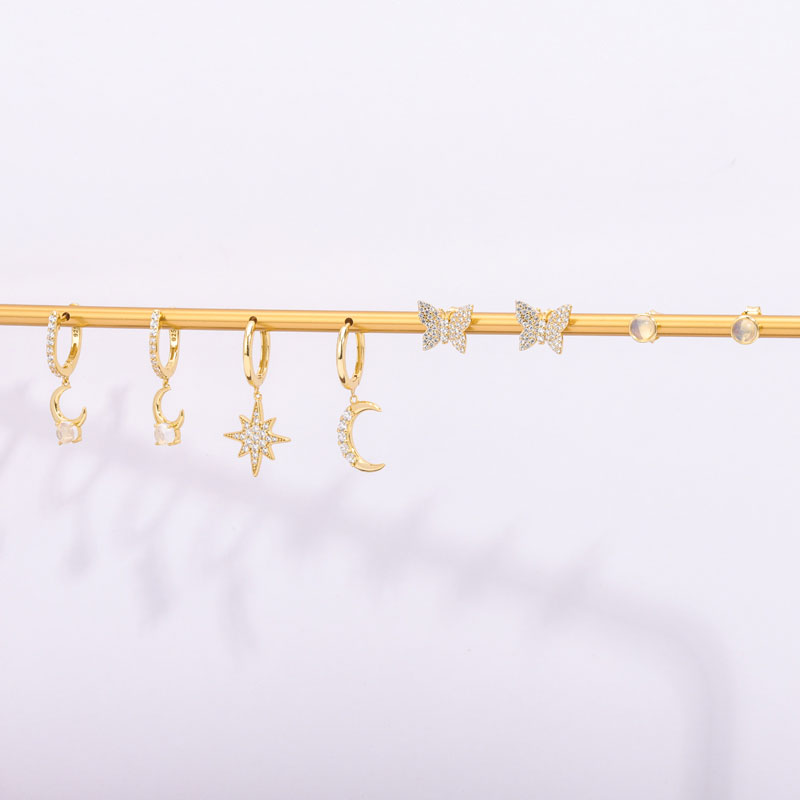 moon and star huggie hoops gold plated