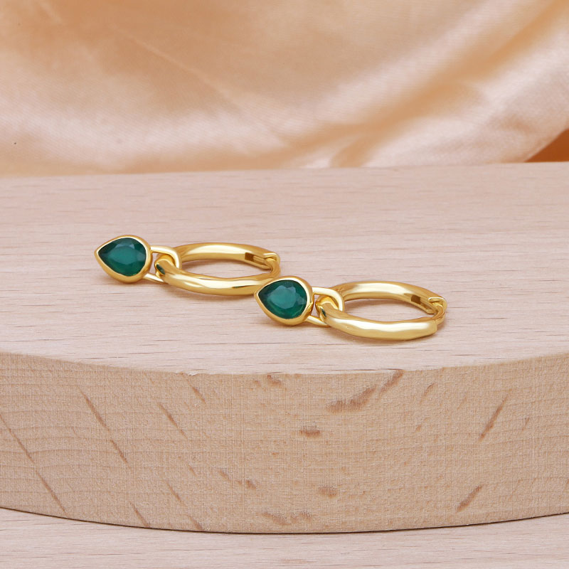 green stone huggie earrings