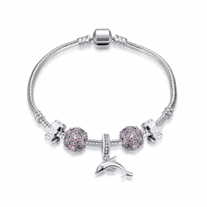 Dolphin Charms Silver Bracelet with Snake Chain