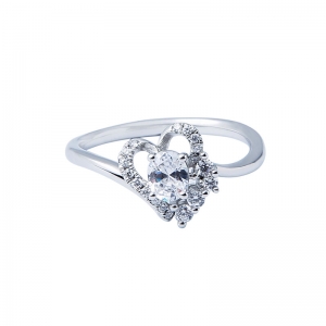 Heart Design Silver Ring with CZ Stone