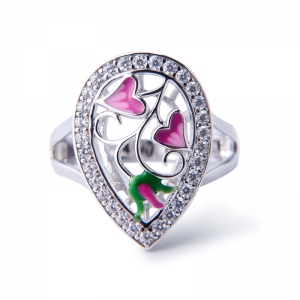 Pink Heart Design Enamel Round Ring