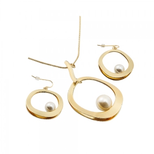 Women Yellow Gold Imatation Pearl Jewelry Set