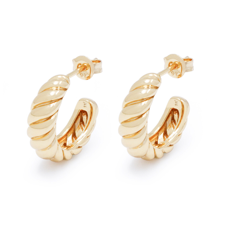 Silver Hoop Earring Stud 18K Yellow Gold Plated