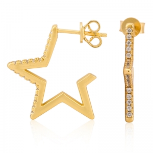Cubic Zirconia Gold Star Studs