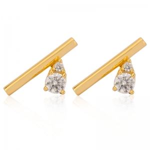 Cubic Zirconia Gold Bar Stud Earrings
