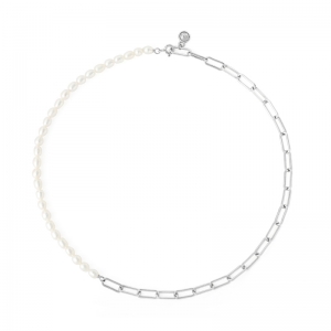 silver paperclip pearl necklace