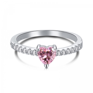 silver ring with pink heart stone