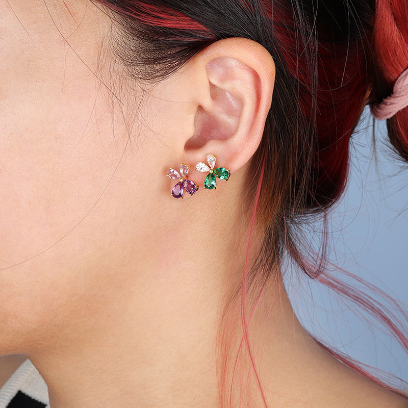 silver gemstone flower earrings